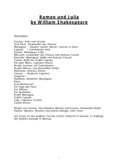 Inhaltsangabe Von Romeo Und Julia Romeo und Julia by William Shakespeare
