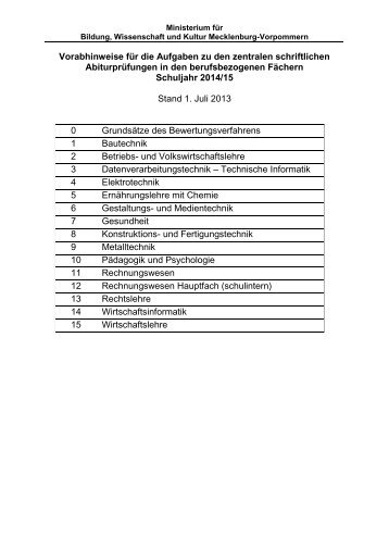 Schuljahr 2014/2015 berufsbezogene Fächer - Bildungsserver ...