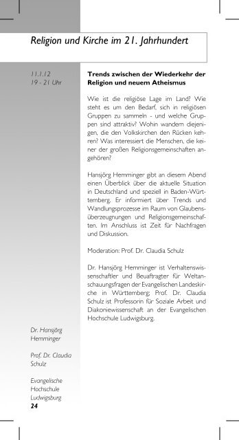 Fortbildungsprogramm 2012 - Bildungsportal der Evangelischen ...