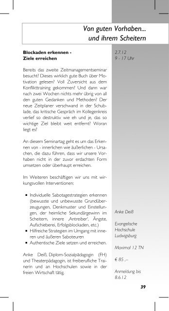 Fortbildungsprogramm 2012 - Bildungsportal der Evangelischen ...