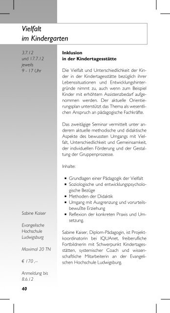 Fortbildungsprogramm 2012 - Bildungsportal der Evangelischen ...