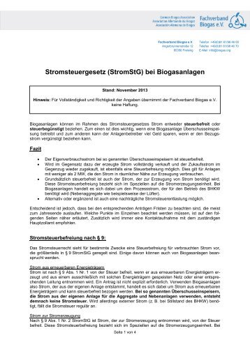 Stromsteuergesetz (StromStG) bei Biogasanlagen - Fachverband ...