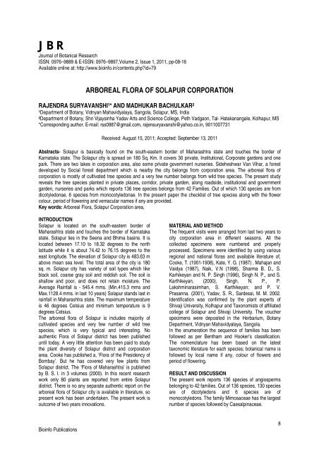 arboreal flora of solapur corporation - Bioinfo Publications