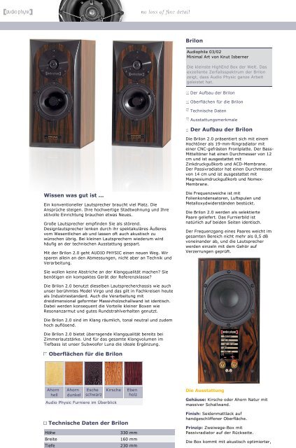 Brilon AP Website german/english - Audio Physic
