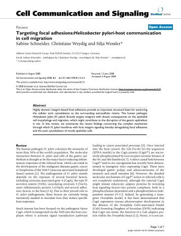 Targeting focal adhesions: Helicobacter pylori-host communication ...