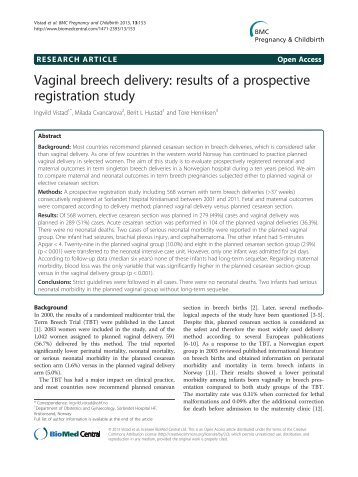 Vaginal breech delivery: results of a prospective ... - BioMed Central