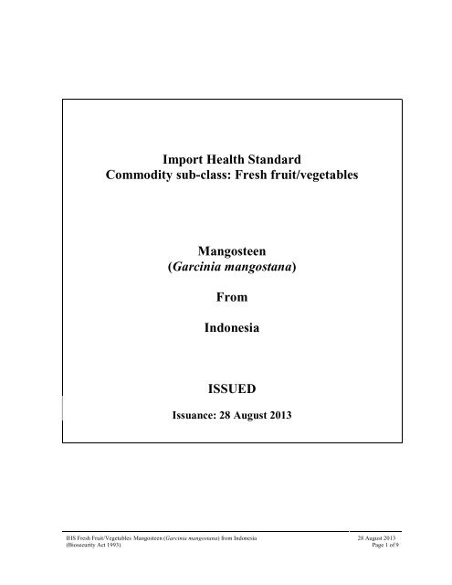 Import Health Standard - Biosecurity New Zealand