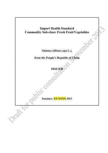 Draft Import Health Standard for Fresh Onions (Allium cepa L.)