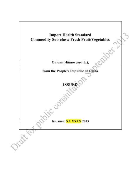 Draft Import Health Standard for Fresh Onions (Allium cepa L.)