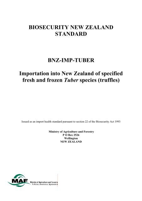 BIOSECURITY NEW ZEALAND STANDARD BNZ-IMP-TUBER ...