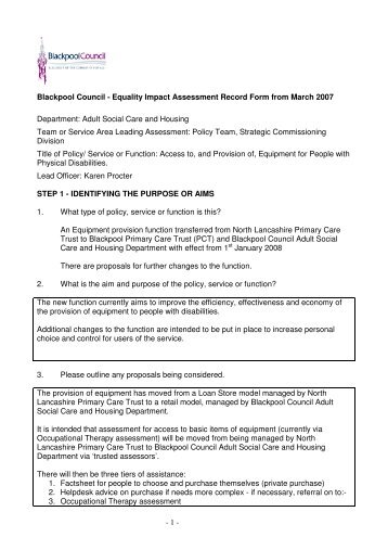 Access to and provision of Equipment for people with physical ...