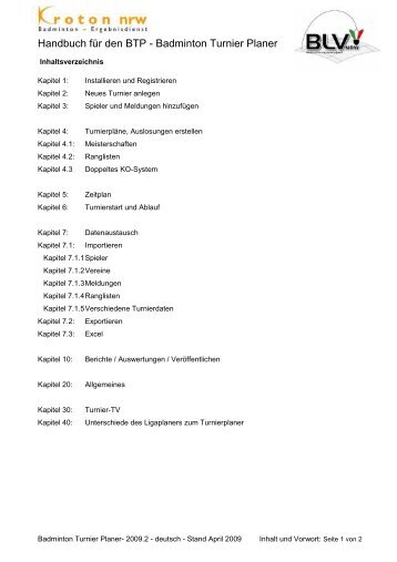 Dokumentation Badminton Turnier Planer - BLV-NRW