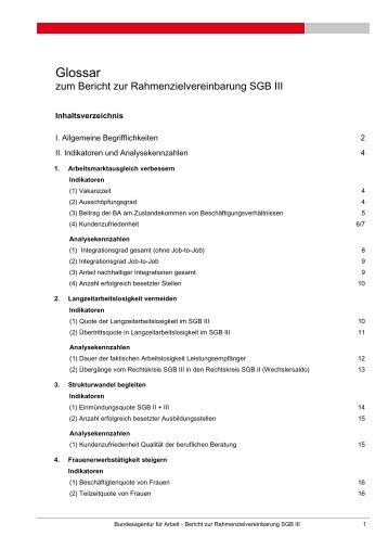 Glossar zum Bericht 2012 zur Rahmenzielvereinbarung SGB III