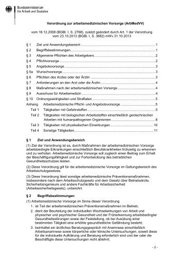 Verordnung zur arbeitsmedizinischen Vorsorge (ArbMedVV) [PDF ...