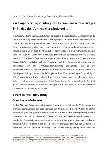 Zulässige Vertragsbindung bei Fernwärmelieferverträgen im Lichte ...