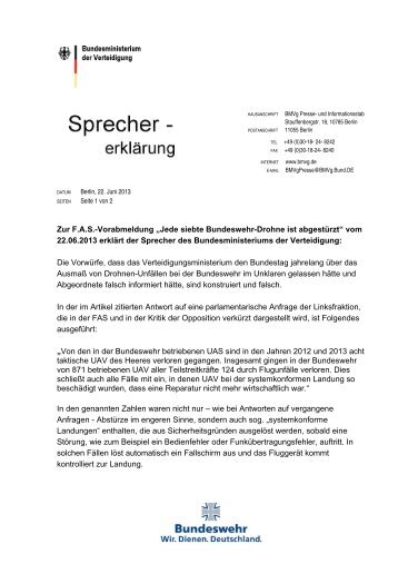 Zur F.A.S.-Vorabmeldung „Jede siebte Bundeswehr-Drohne ist ...