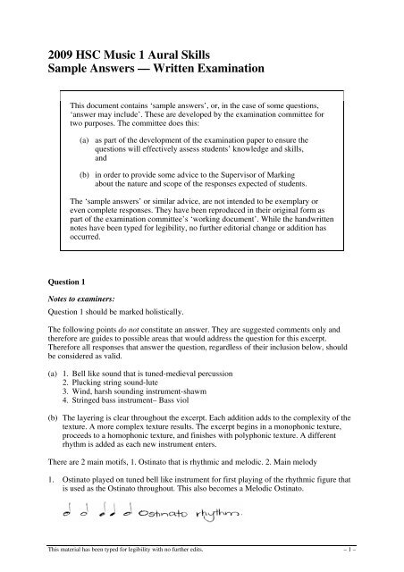 2009 Hsc Music 1 Aural Skills Sample Answers Board Of Studies