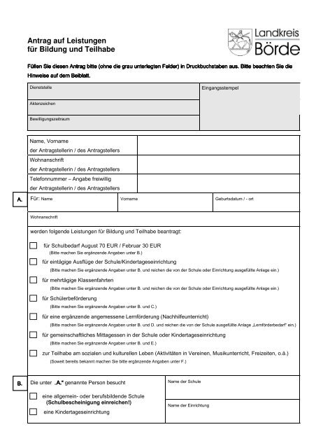 Bildung Und Teilhabe Antrag Ausdrucken