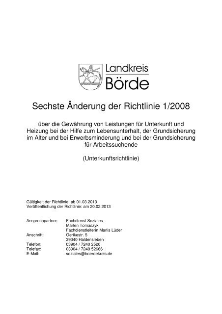 Sechste Änderung der Richtlinie 1/2008 - Landkreis Börde