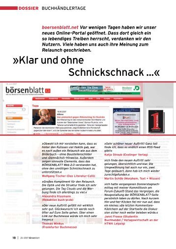 Klar und ohne Schnickschnack ...« - boersenblatt.net