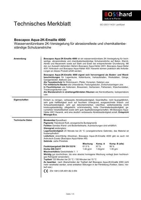 Technisches Merkblatt - BOSShard Farben