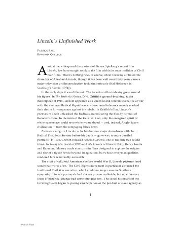 Lincoln's Unfinished Work - Bowdoin College