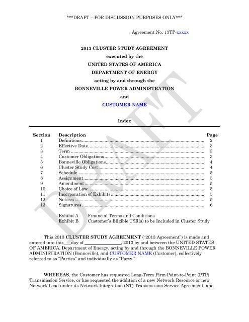 2013 Cluster Study Agreement - Bonneville Power Administration