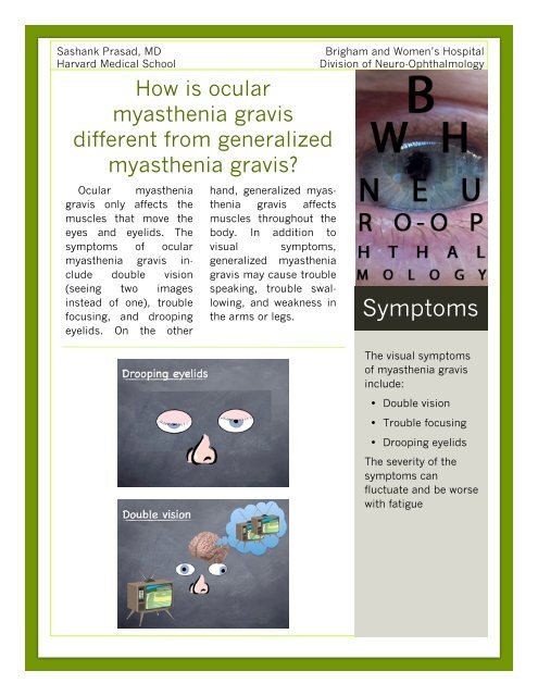 Ocular Myasthenia Gravis A Patient's Guide - Brigham and Women's ...