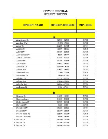 street name list town