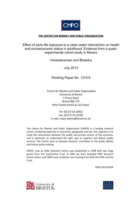 Effect of early life exposure to a clean water intervention on health ...