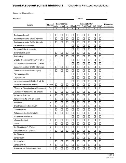 Checkliste Fahrzeugausstattung Brk Sanitatsbereitschaft Muhldorf Checkliste Fahrzeugausstattung Brk Sanitatsbereitschaft Muhldorf