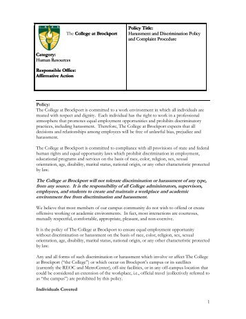 Harassment and Discrimination Policy and Complaint ... - Brockport