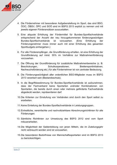 Forderungen der Österreichischen Sportversammlung zum ... - BSO