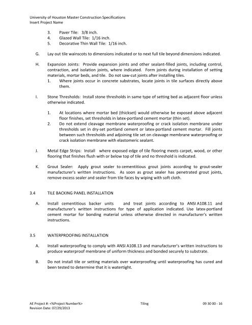 SECTION 09 30 00 - TILING PART 1 - GENERAL 1.1 RELATED ...