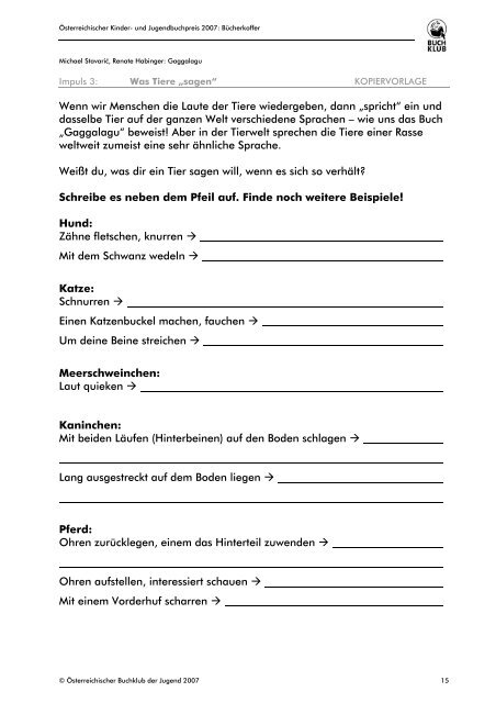 Unterrichtsmaterialien zu den Preisbüchern 2007 - Buchklub der ...