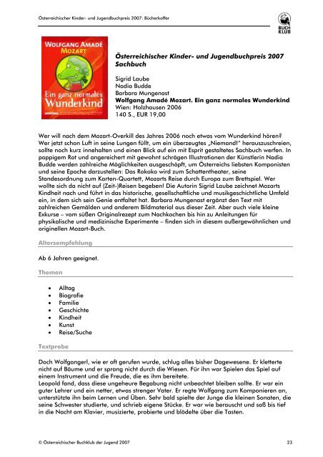 Unterrichtsmaterialien zu den Preisbüchern 2007 - Buchklub der ...