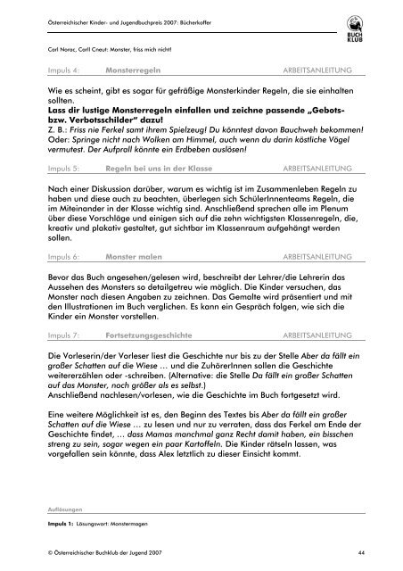Unterrichtsmaterialien zu den Preisbüchern 2007 - Buchklub der ...