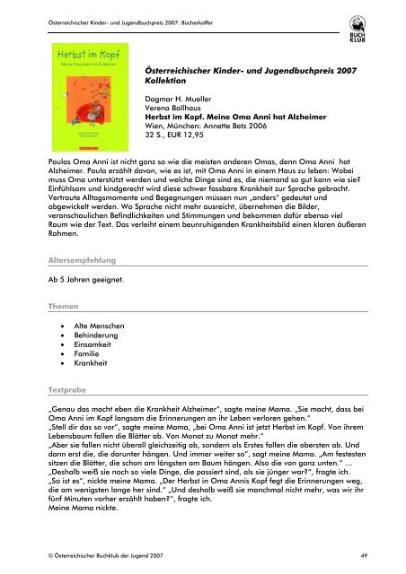 Unterrichtsmaterialien zu den Preisbüchern 2007 - Buchklub der ...