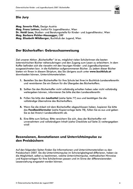 Unterrichtsmaterialien zu den Preisbüchern 2007 - Buchklub der ...