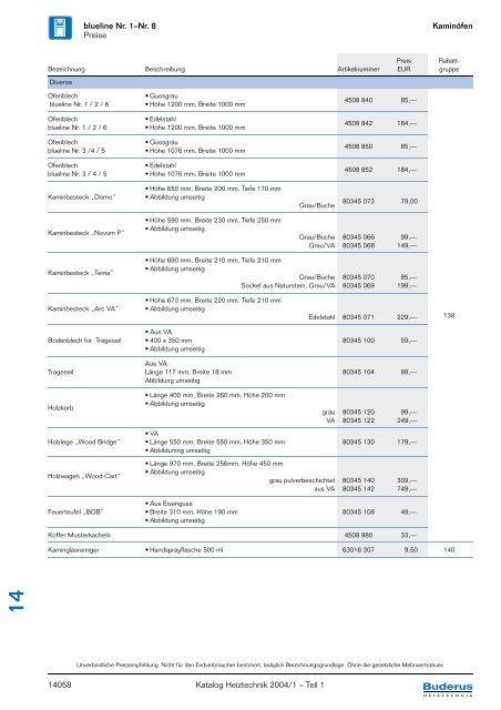 Kaminöfen blueline Nr. 1–Nr. 8 Katalog Heiztechnik 2004 ... - Buderus