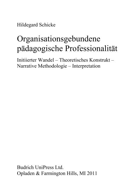 Organisationsgebundene pädagogische Professionalität - Budrich