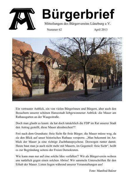 Bürgerbrief Nr. 62 im April 2013 - Bürgerverein-Lüneburg