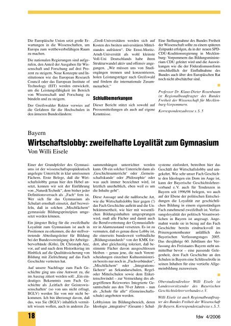 fdw Nr. 4 Dezember 2006 - Bund Freiheit der Wissenschaft eV