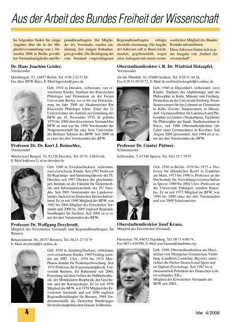 fdw Nr. 4 Dezember 2006 - Bund Freiheit der Wissenschaft eV