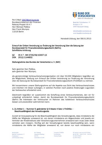 BdV-Stellungnahme BaFin-Satzung - Bund der Versicherten e.V.