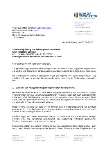 BdV-Stellungnahme Schadensregulierung - Bund der Versicherten ...