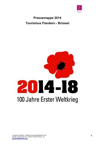 Pressemappe Tourismus Flandern-Brüssel 100 Jahre Erster Weltkrieg