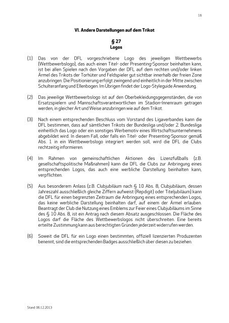 Anhang IV zur LO: Richtlinie für Spielkleidung und ... - Bundesliga