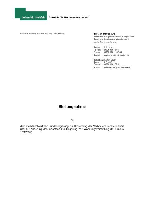 Stellungnahme Prof. Dr. Markus Artz - Deutscher Bundestag