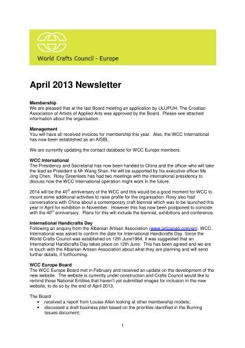 WCC Europe April 2013 Newsletter - Bundesverband Kunsthandwerk